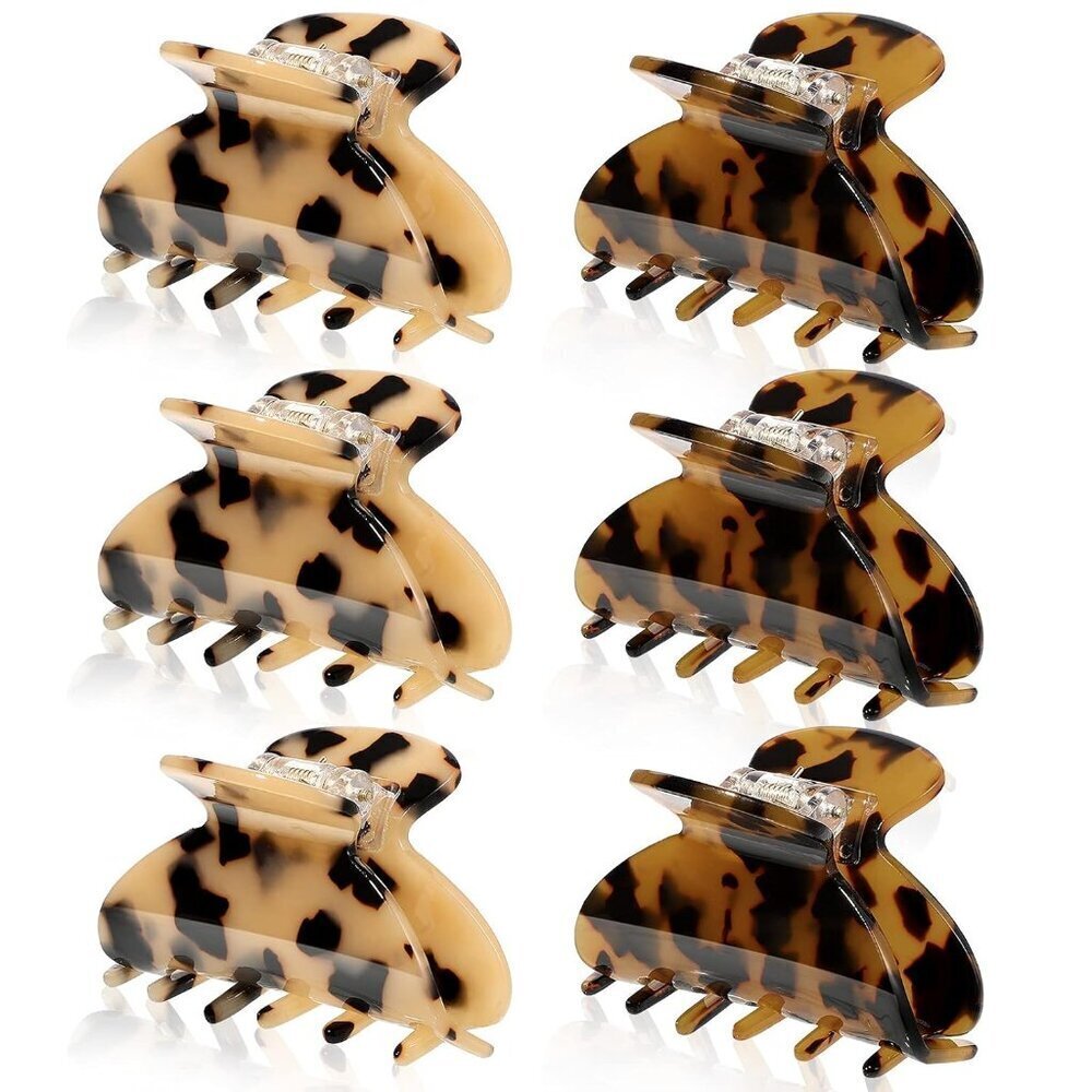 6 Pcs Medium Hair Claw Clips Tortoise Shell French Style Barrettes